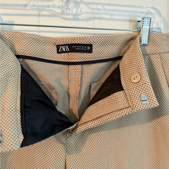 Zara Khaki with Black Polka Dot Work Trouser Pants, Size 6 - Picture 5 of 10